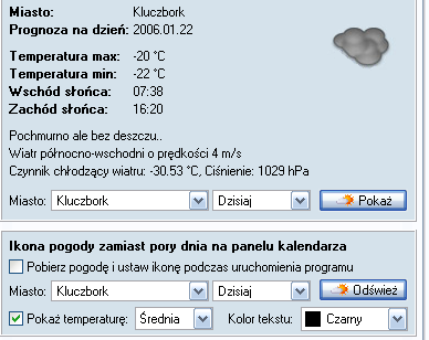Pogoda z programu Kalendarz XP