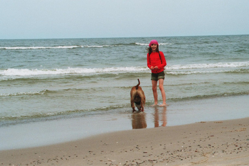 Lato 2006 #Weronika #dziecko #morze #Pies #amstaf