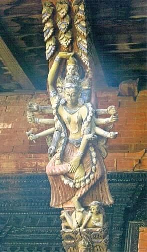 Wood statue in buddhist Rato Machendranath temple, Patan, Nepal