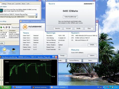 Wynik w 3d marku 2003 po włączeniu AAx4 i AFx8.
Dodam tylko że kolega miał w tym trybie na Galaxy 7600GS ddr3 256MB 600/1600Mhz wynik troche ponad 7500.