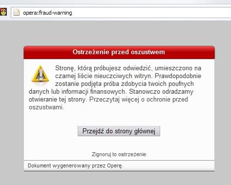 Opera - ostrzeżenie przed oszustwem