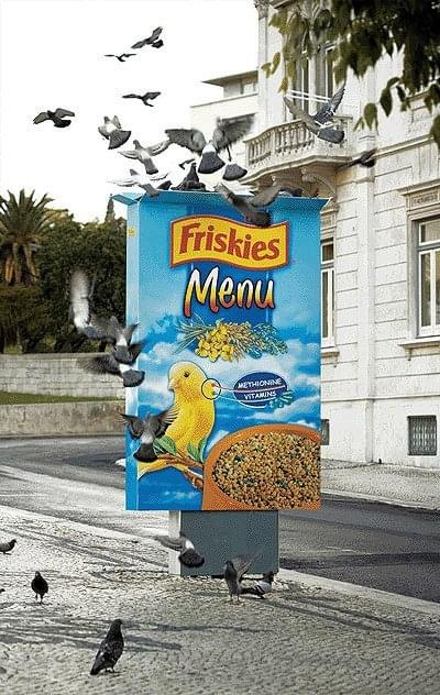 Genialny pomysł na reklamę karmy dla ptaków. #reklama #friskies #ptaki #marketing #billboard